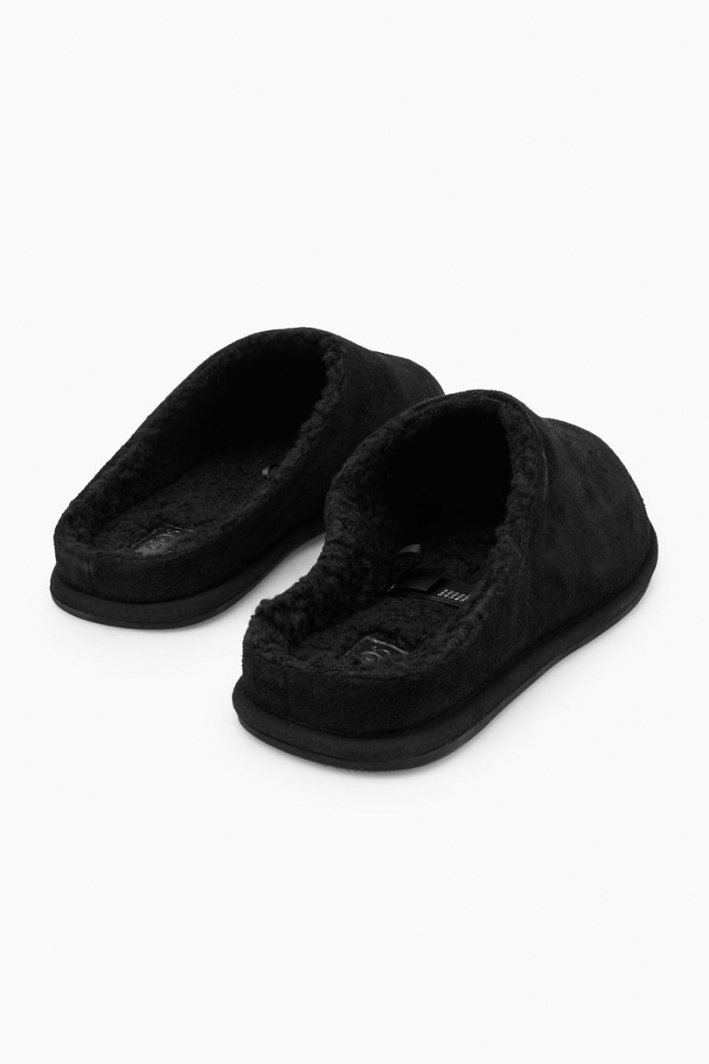 Papuci Barbati COS Fleece-lined Piele Intoarsa Negrii | MIWDB-9624