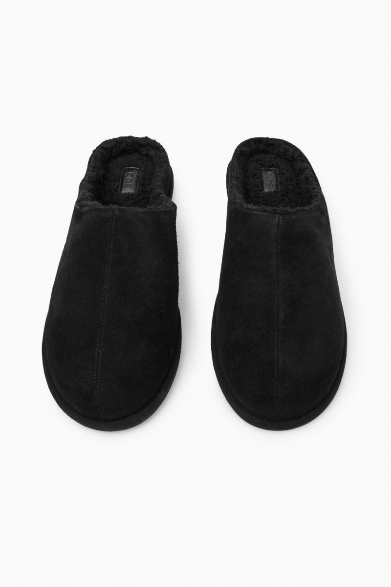 Papuci Barbati COS Fleece-lined Piele Intoarsa Negrii | MIWDB-9624