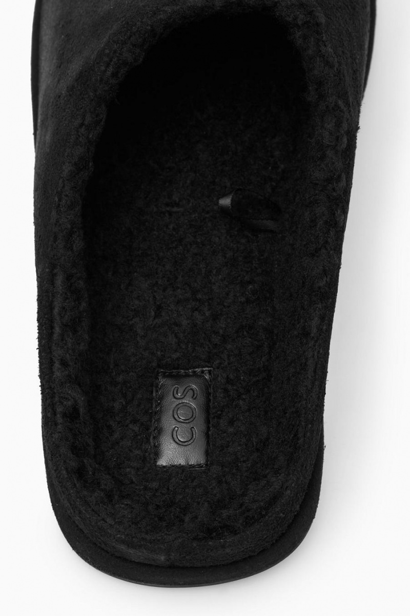 Papuci Barbati COS Fleece-lined Piele Intoarsa Negrii | MIWDB-9624