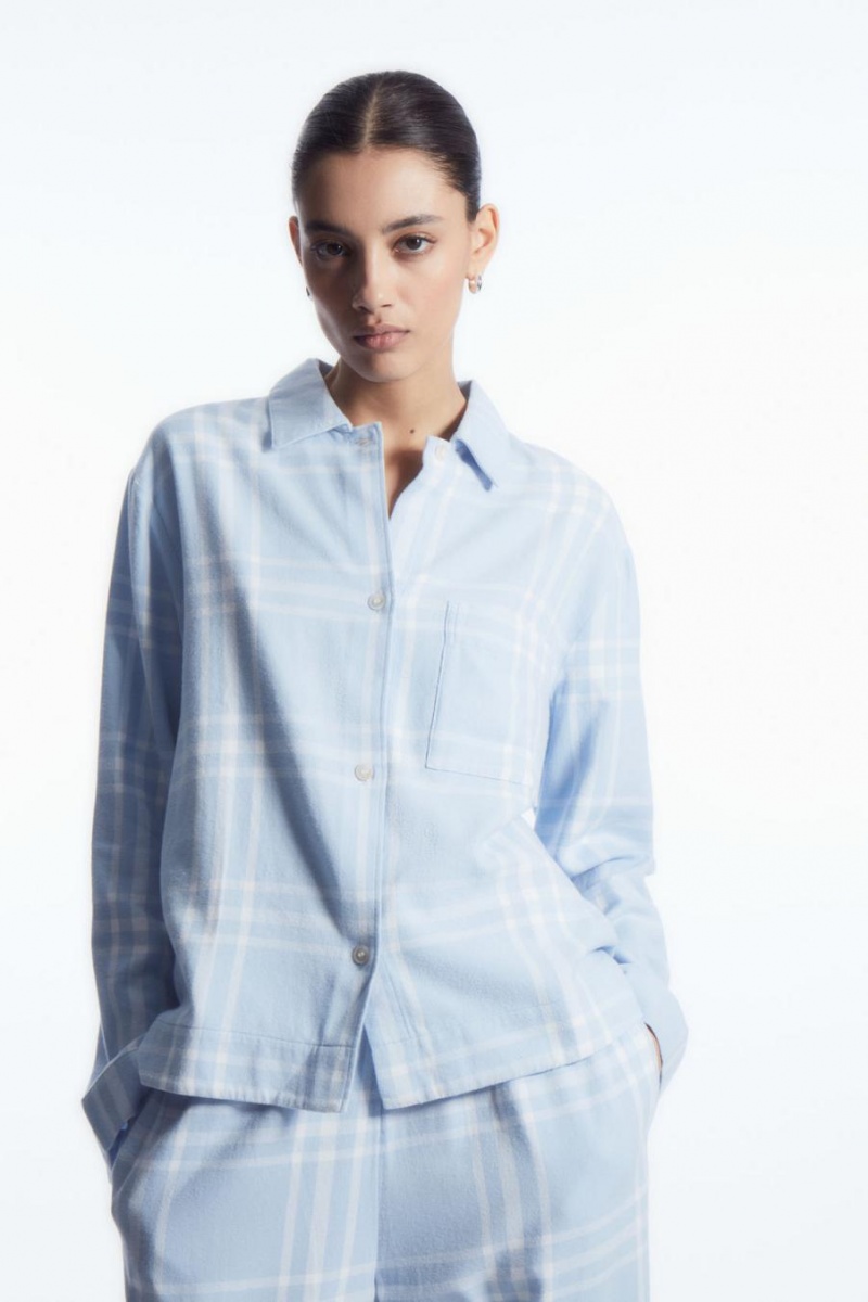 Pijama Dama COS Checked Flannel Set Albastri Deschis Albi | VLNZM-4610
