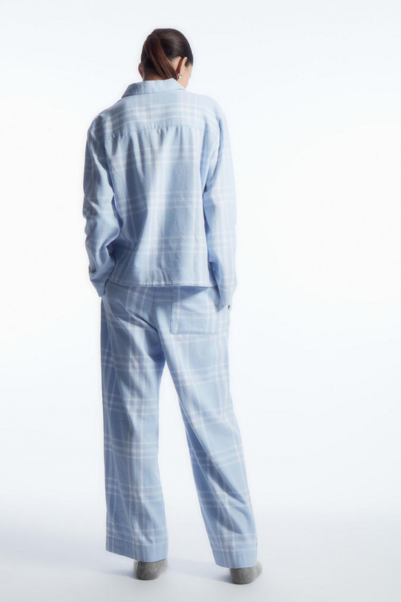 Pijama Dama COS Checked Flannel Set Albastri Deschis Albi | VLNZM-4610