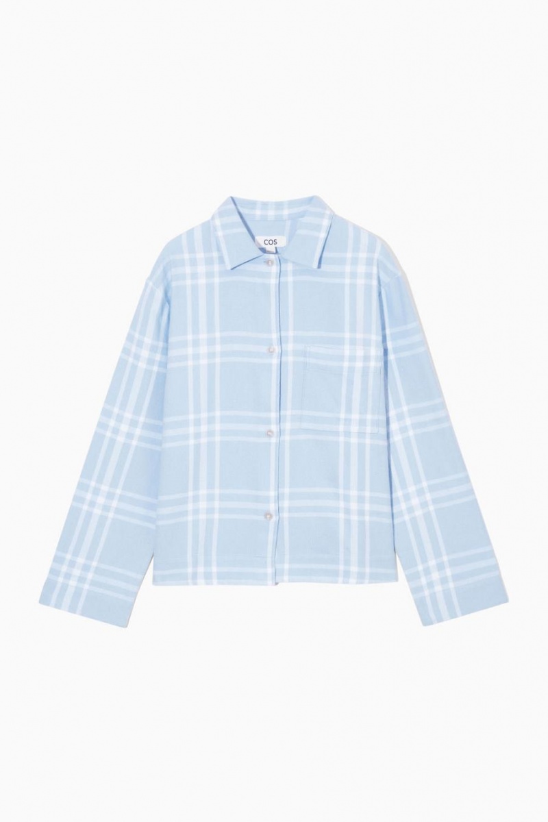 Pijama Dama COS Checked Flannel Set Albastri Deschis Albi | VLNZM-4610