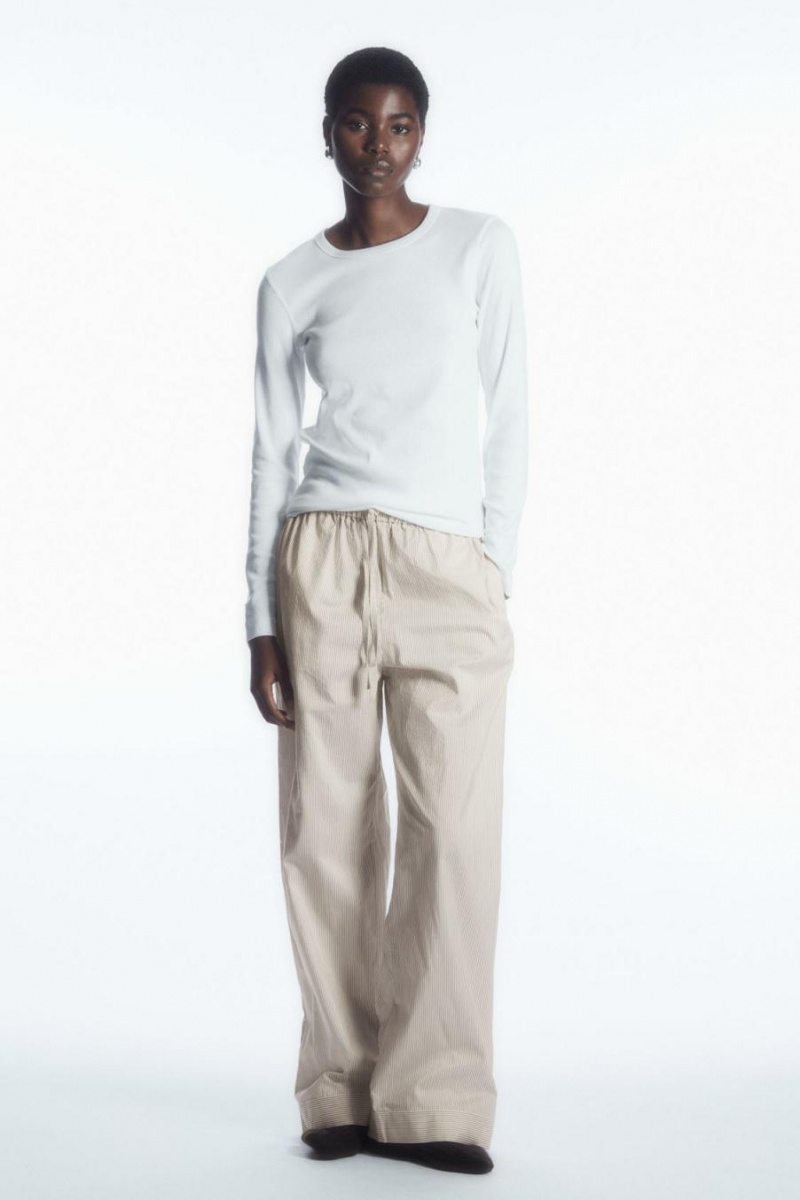 Pijama Dama COS In Dungi Silk Bej Gri | PHWVX-3105