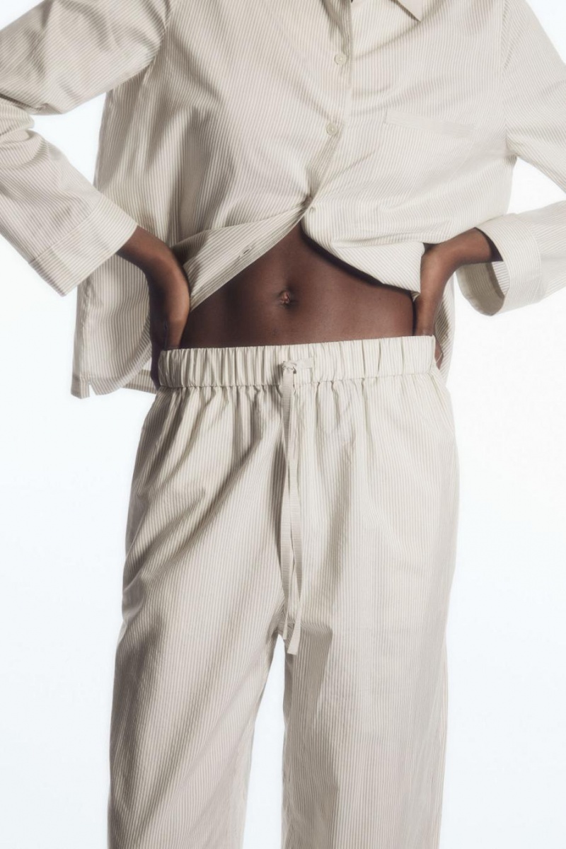 Pijama Dama COS In Dungi Silk Bej Gri | PHWVX-3105