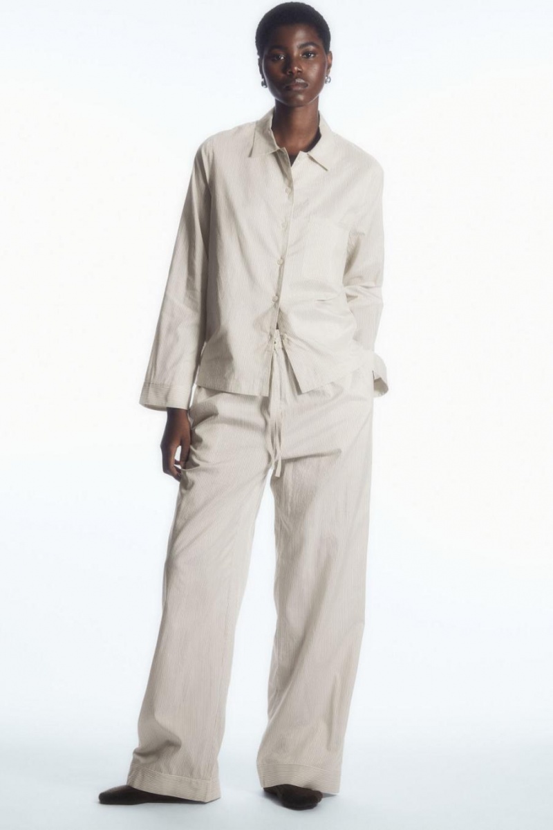 Pijama Dama COS In Dungi Silk Bej Gri | PHWVX-3105