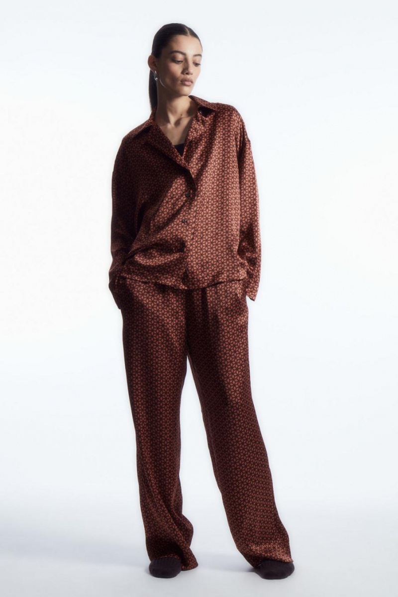 Pijama Dama COS Printed Pure Silk Rosii | VBDWP-0872