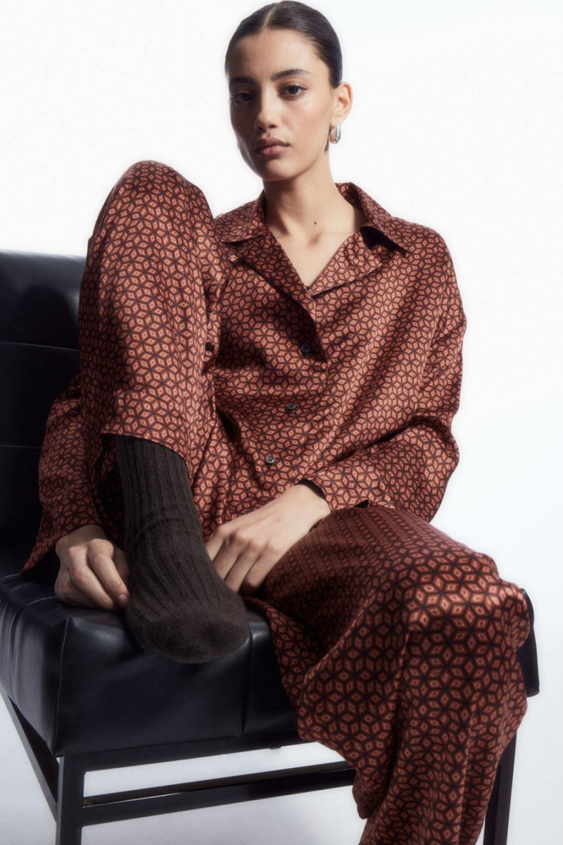 Pijama Dama COS Printed Pure Silk Rosii | VBDWP-0872