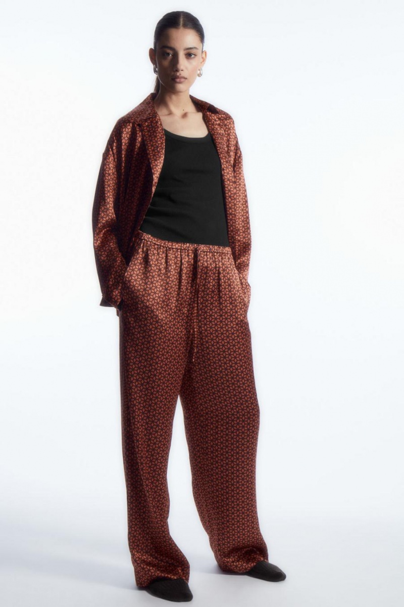 Pijama Dama COS Printed Pure Silk Rosii | OHEMP-7326