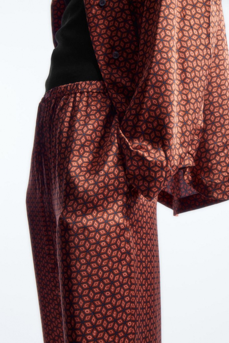 Pijama Dama COS Printed Pure Silk Rosii | OHEMP-7326