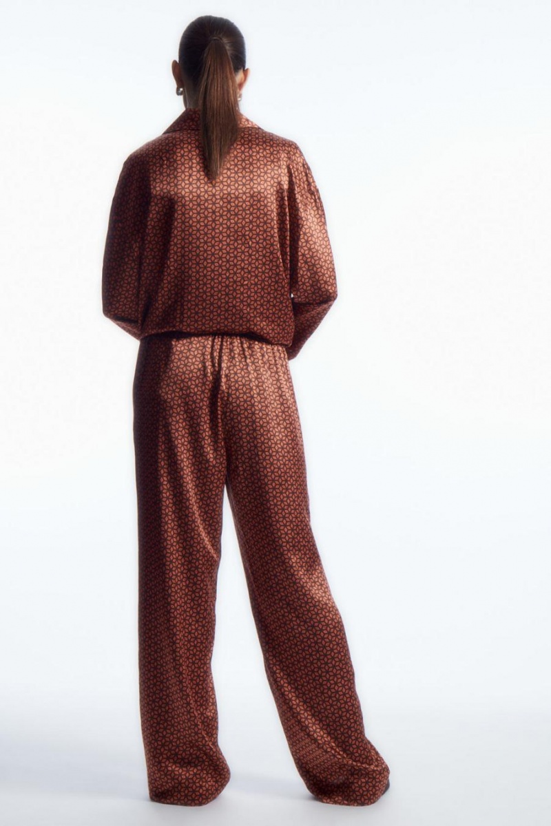 Pijama Dama COS Printed Pure Silk Rosii | OHEMP-7326