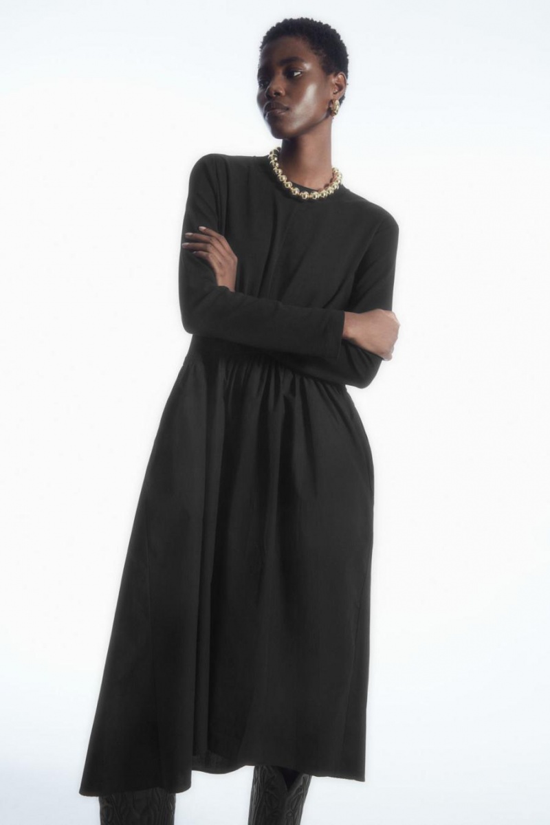 Rochie Dama COS Asymmetric Gathered-waist Midi Negrii | ASQGL-4503