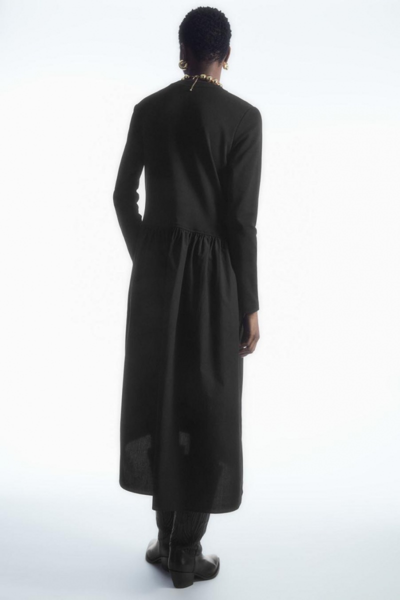 Rochie Dama COS Asymmetric Gathered-waist Midi Negrii | ASQGL-4503