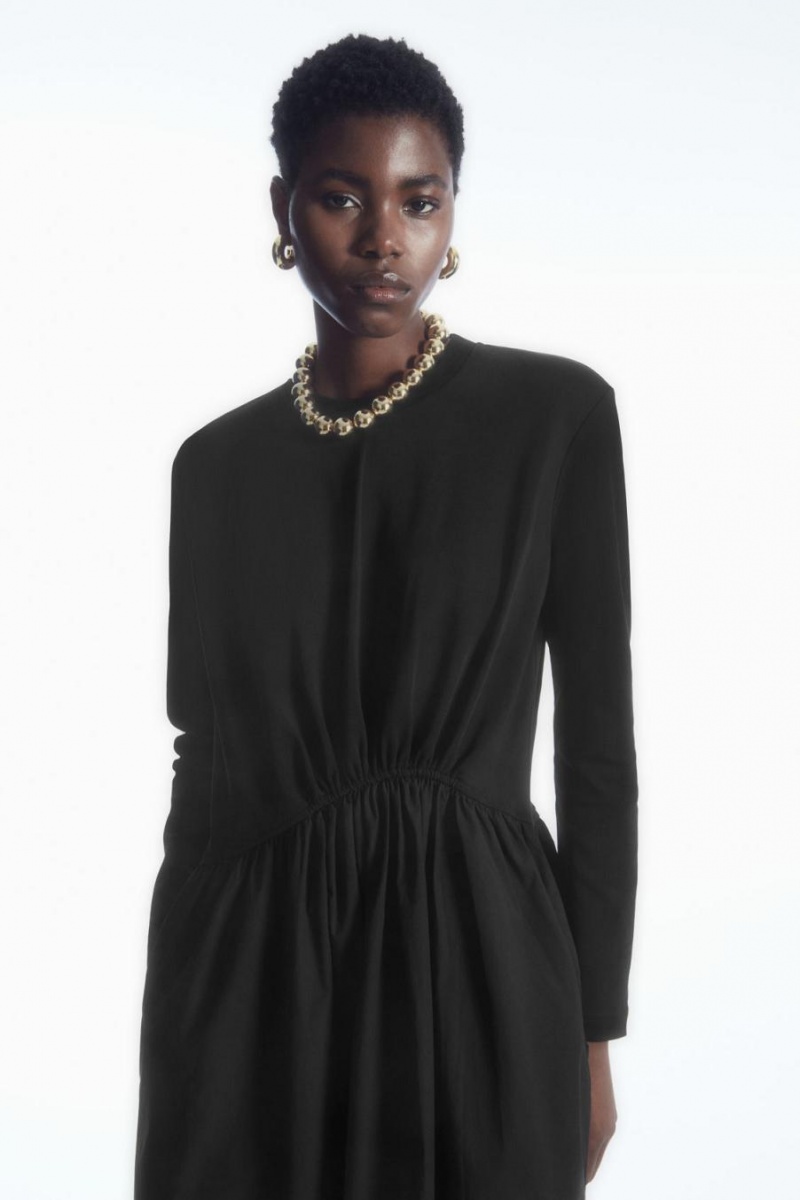 Rochie Dama COS Asymmetric Gathered-waist Midi Negrii | ASQGL-4503