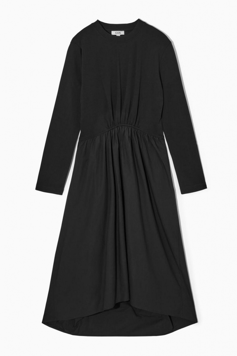 Rochie Dama COS Asymmetric Gathered-waist Midi Negrii | ASQGL-4503