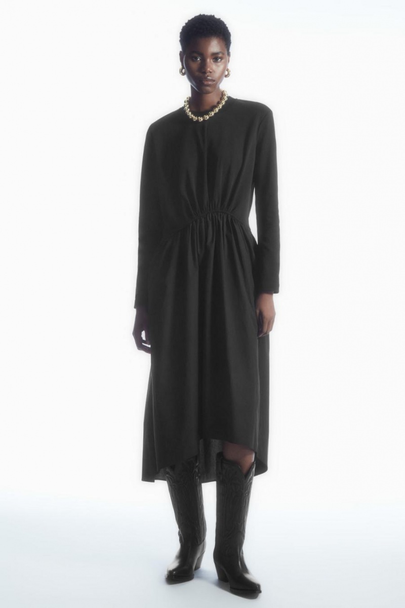Rochie Dama COS Asymmetric Gathered-waist Midi Negrii | ASQGL-4503