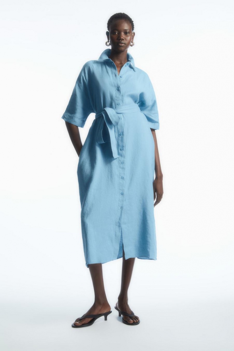 Rochie Dama COS Belted Linen Shirt Albastri Deschis | EPRDY-4163