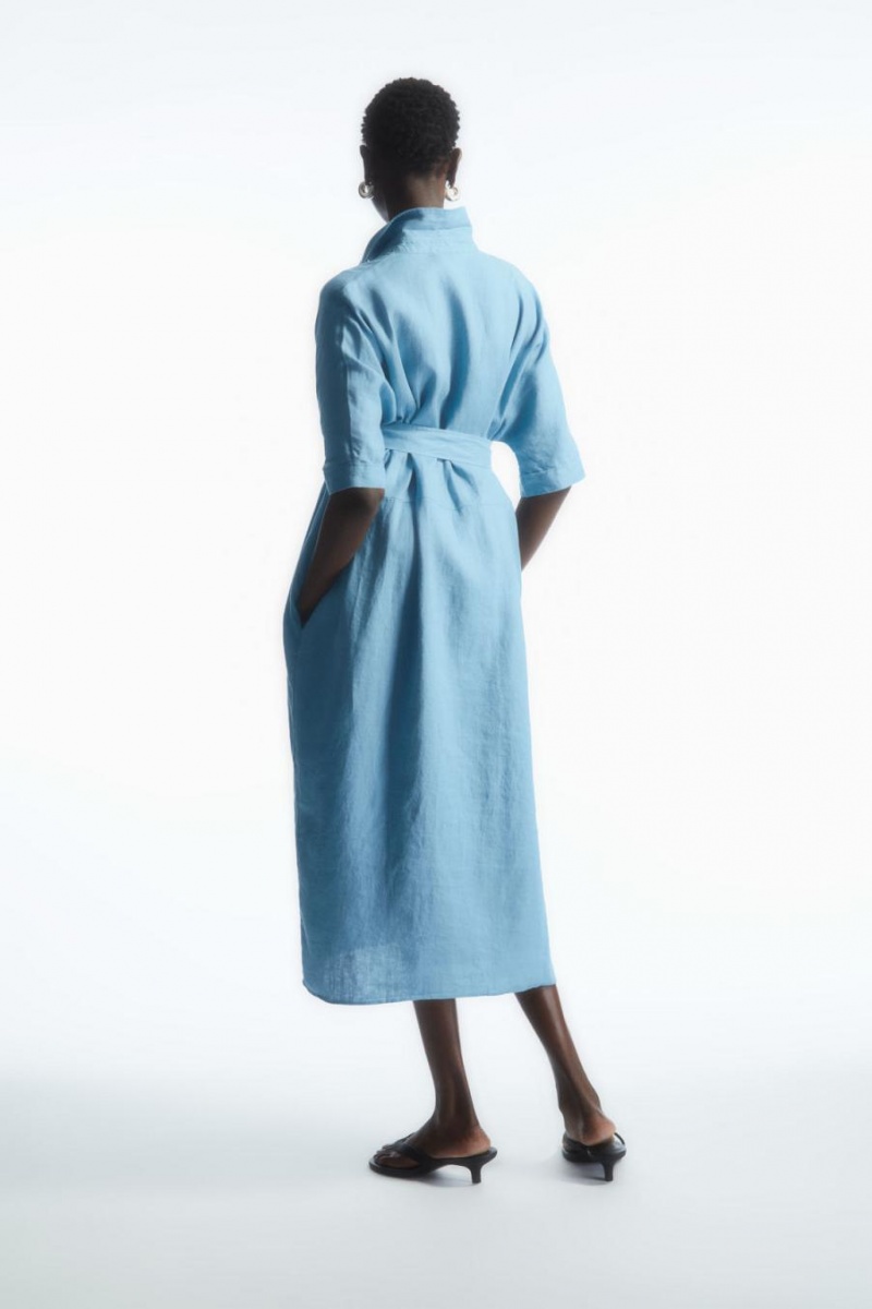 Rochie Dama COS Belted Linen Shirt Albastri Deschis | EPRDY-4163