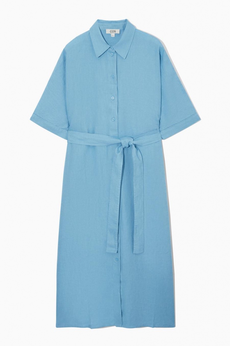 Rochie Dama COS Belted Linen Shirt Albastri Deschis | EPRDY-4163