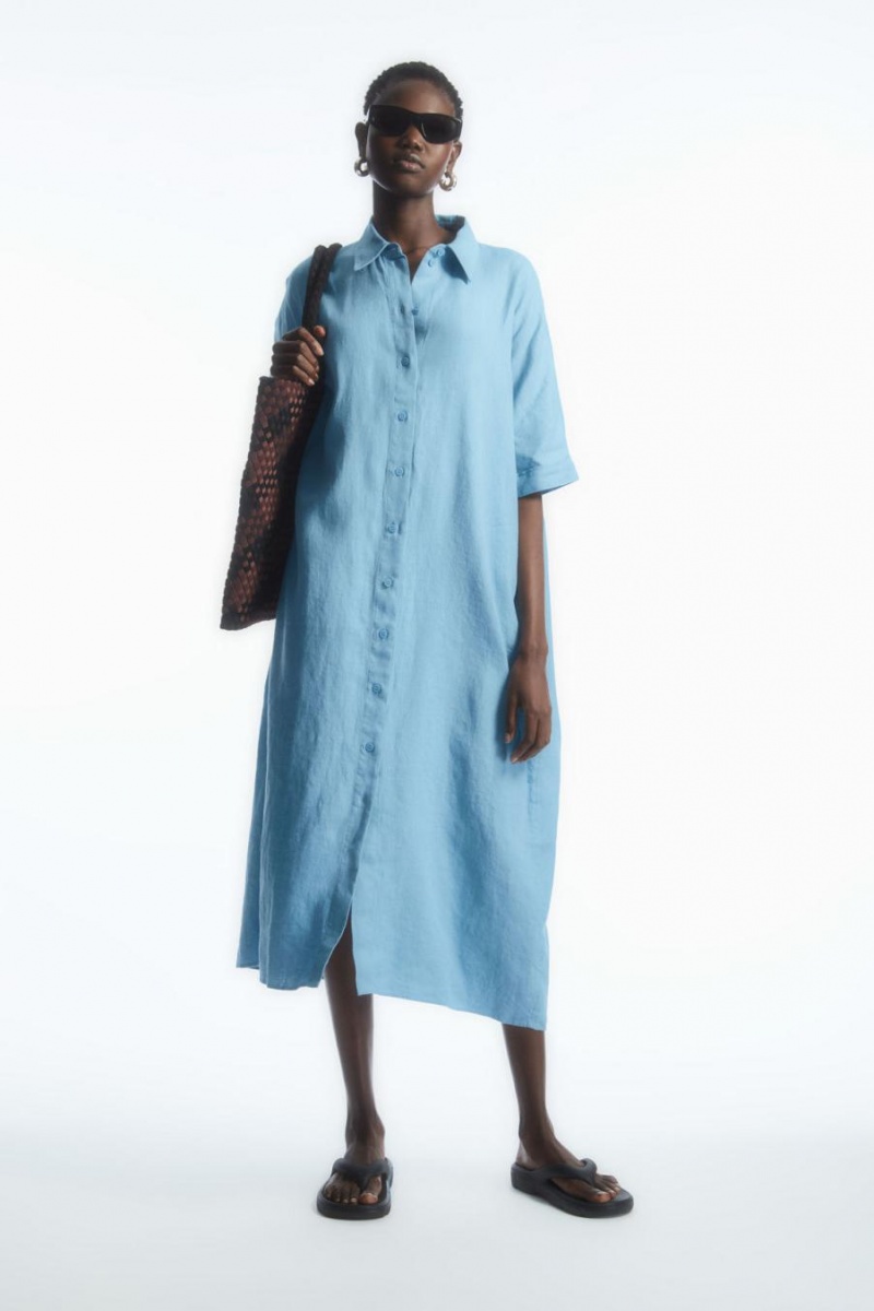 Rochie Dama COS Belted Linen Shirt Albastri Deschis | EPRDY-4163
