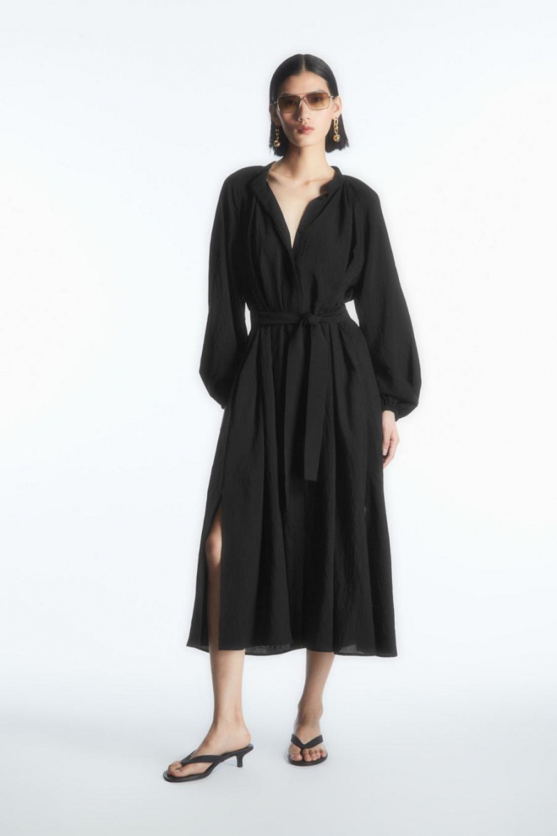 Rochie Dama COS Belted Midi Shirt Negrii | LMVFD-1702