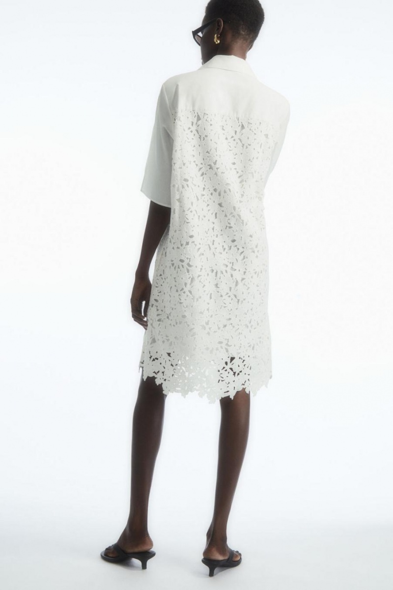 Rochie Dama COS Broderie Anglaise Shirt Albi | SRWXI-6854