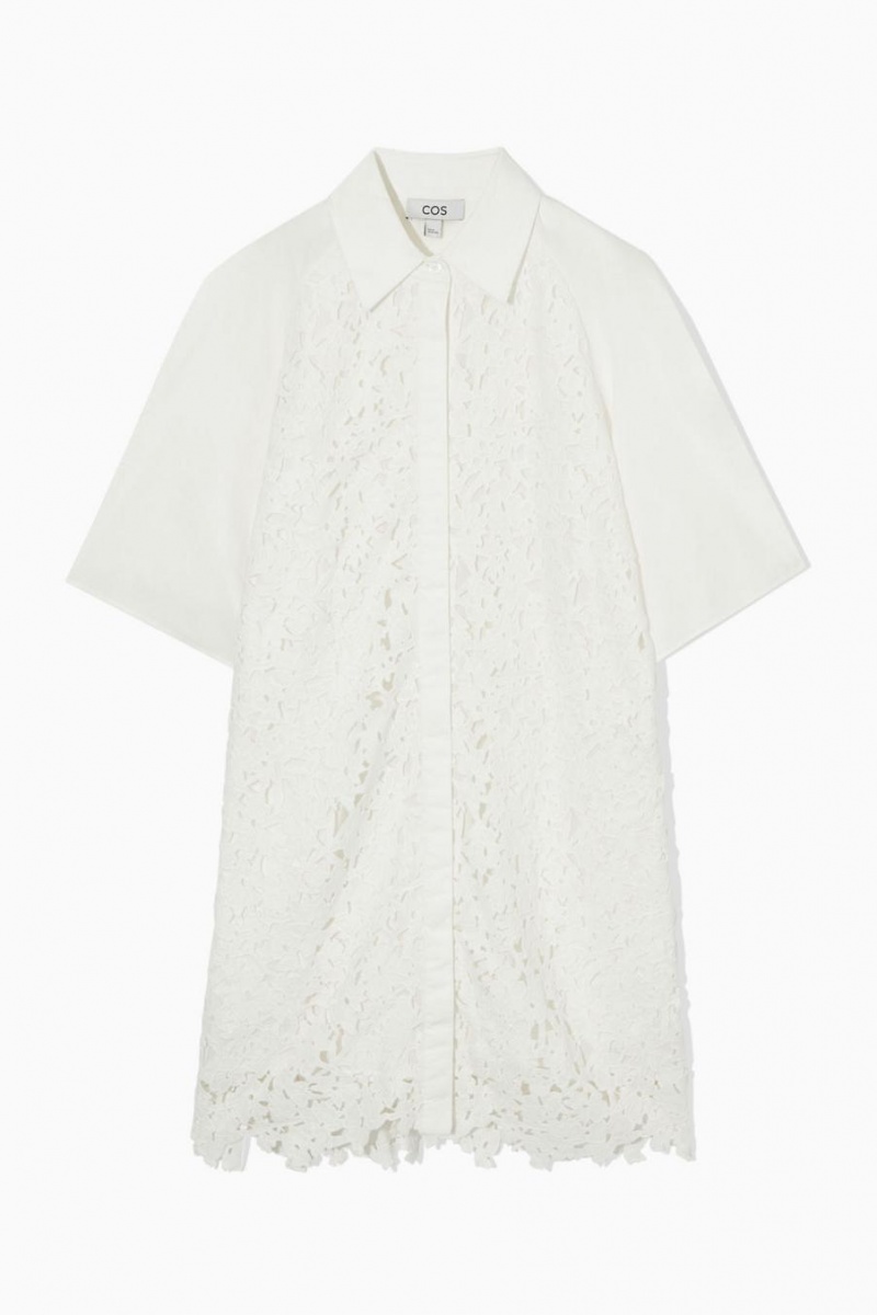 Rochie Dama COS Broderie Anglaise Shirt Albi | SRWXI-6854