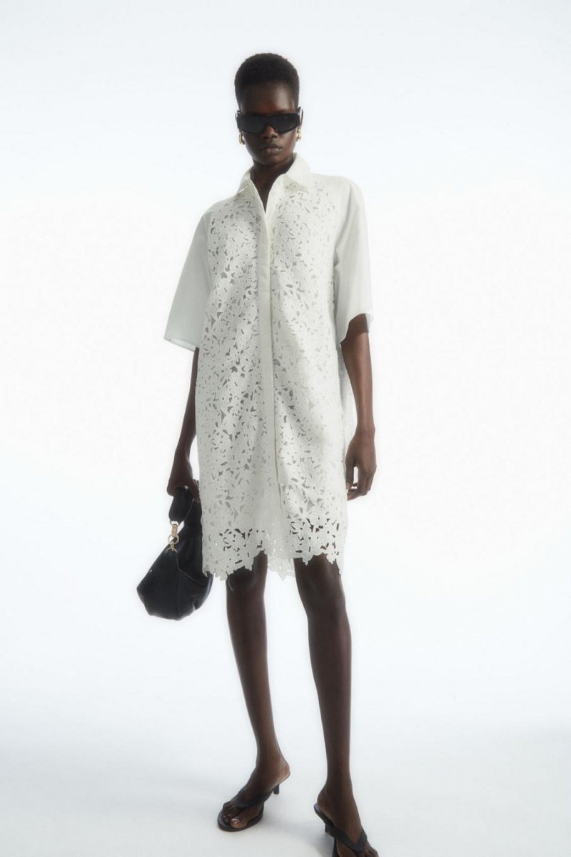 Rochie Dama COS Broderie Anglaise Shirt Albi | SRWXI-6854