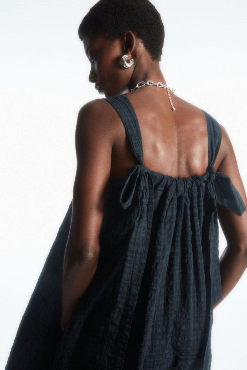Rochie Dama COS Checked Seersucker Mini Negrii | QXJIN-4510