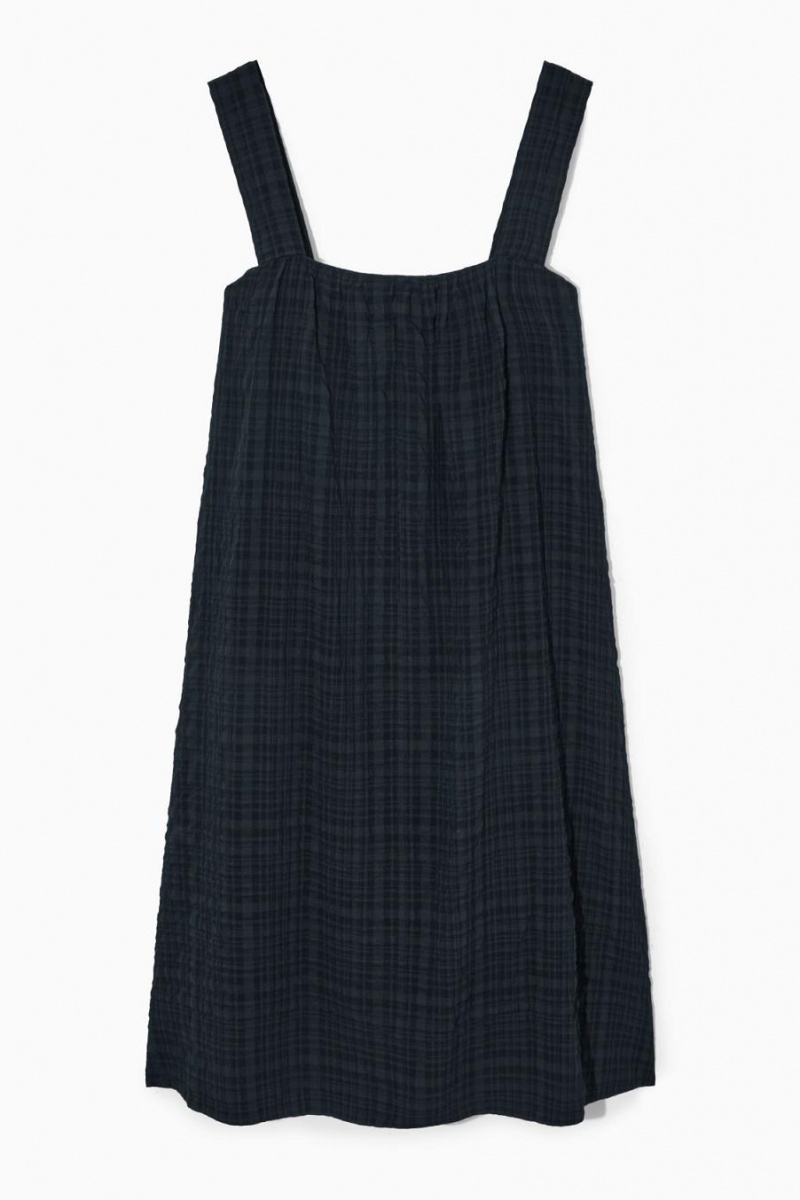 Rochie Dama COS Checked Seersucker Mini Negrii | QXJIN-4510