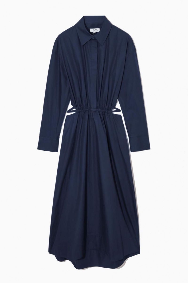 Rochie Dama COS Cutout-waist Midi Shirt Bleumarin | ZKVNG-7523