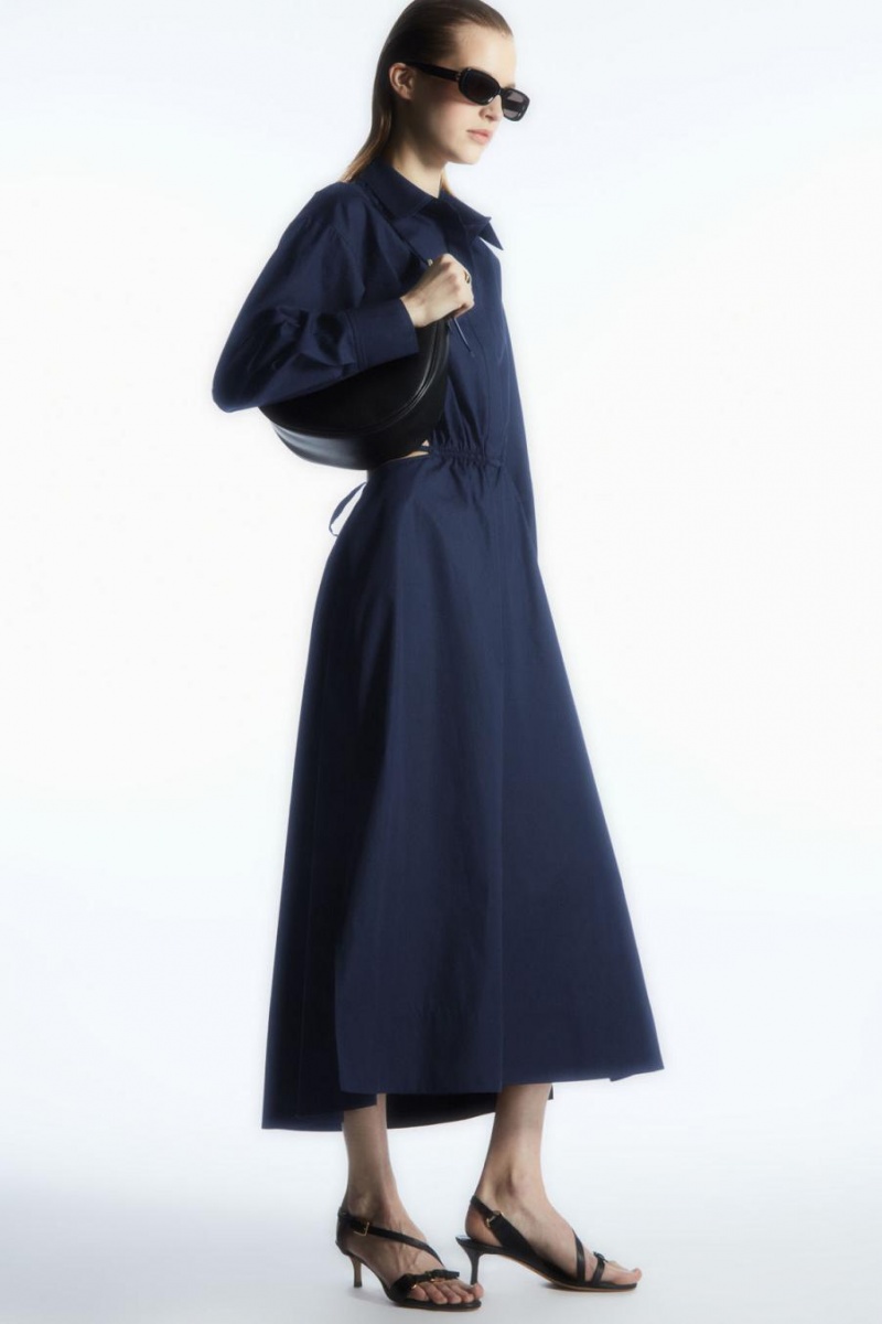 Rochie Dama COS Cutout-waist Midi Shirt Bleumarin | ZKVNG-7523