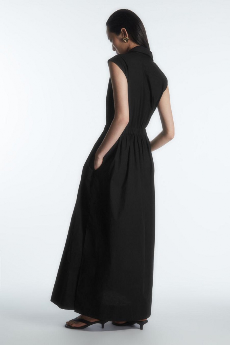 Rochie Dama COS Fara Maneci Midi Shirt Negrii | YBNZG-7082