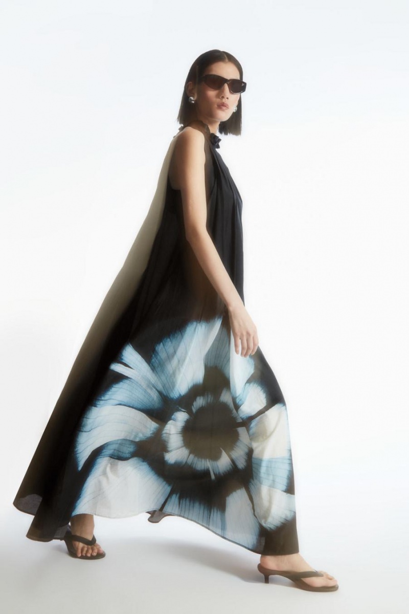 Rochie Dama COS Floral-print Silk-blend Maxi Negrii | SIHYU-4502