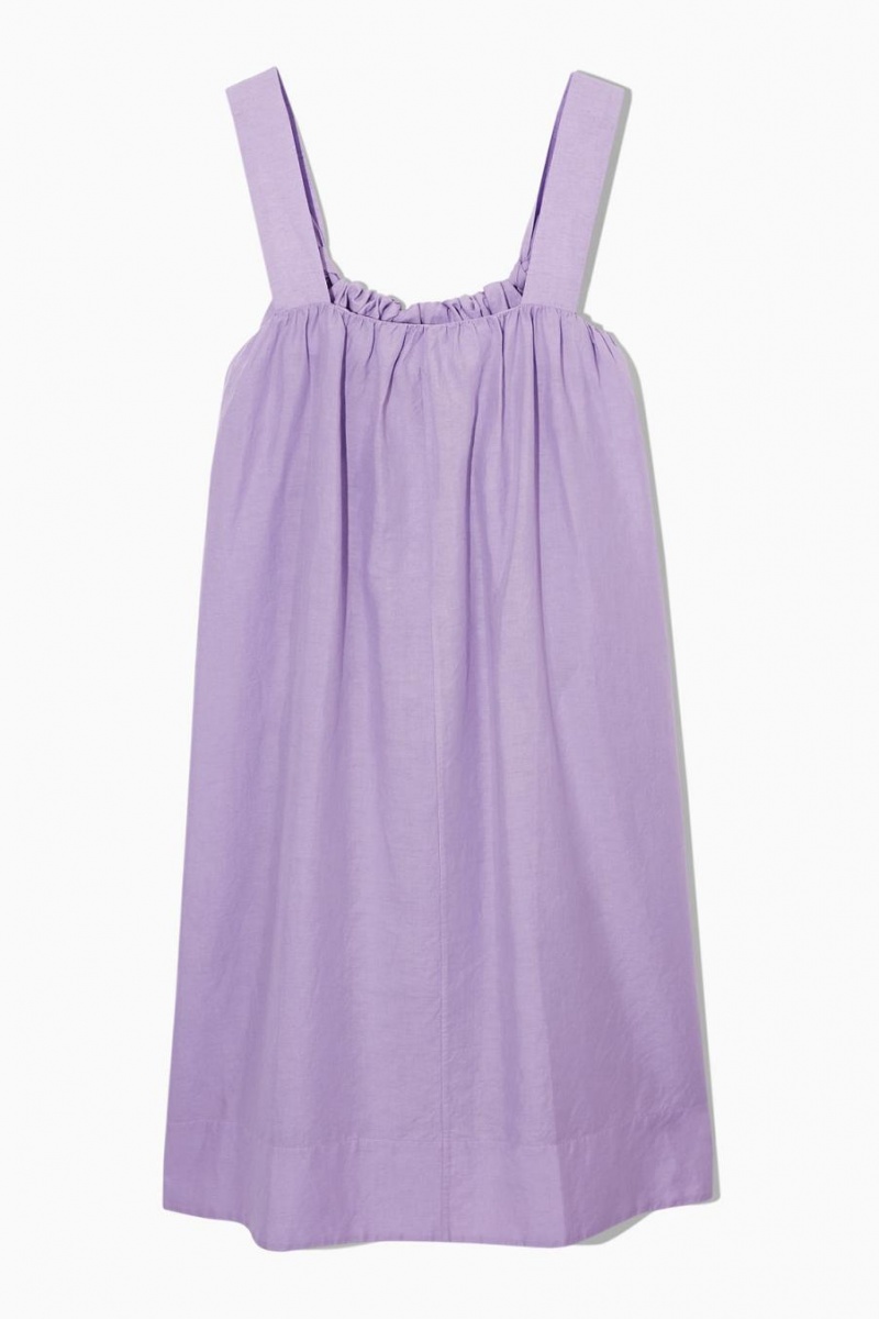 Rochie Dama COS Gathered A-line Linen Mini Violet Deschis | QBLYO-7289