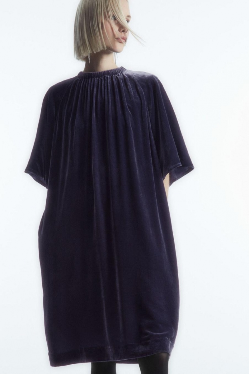 Rochie Dama COS Gathered Silk-blend Velvet Midi Bleumarin | GHTMV-2954