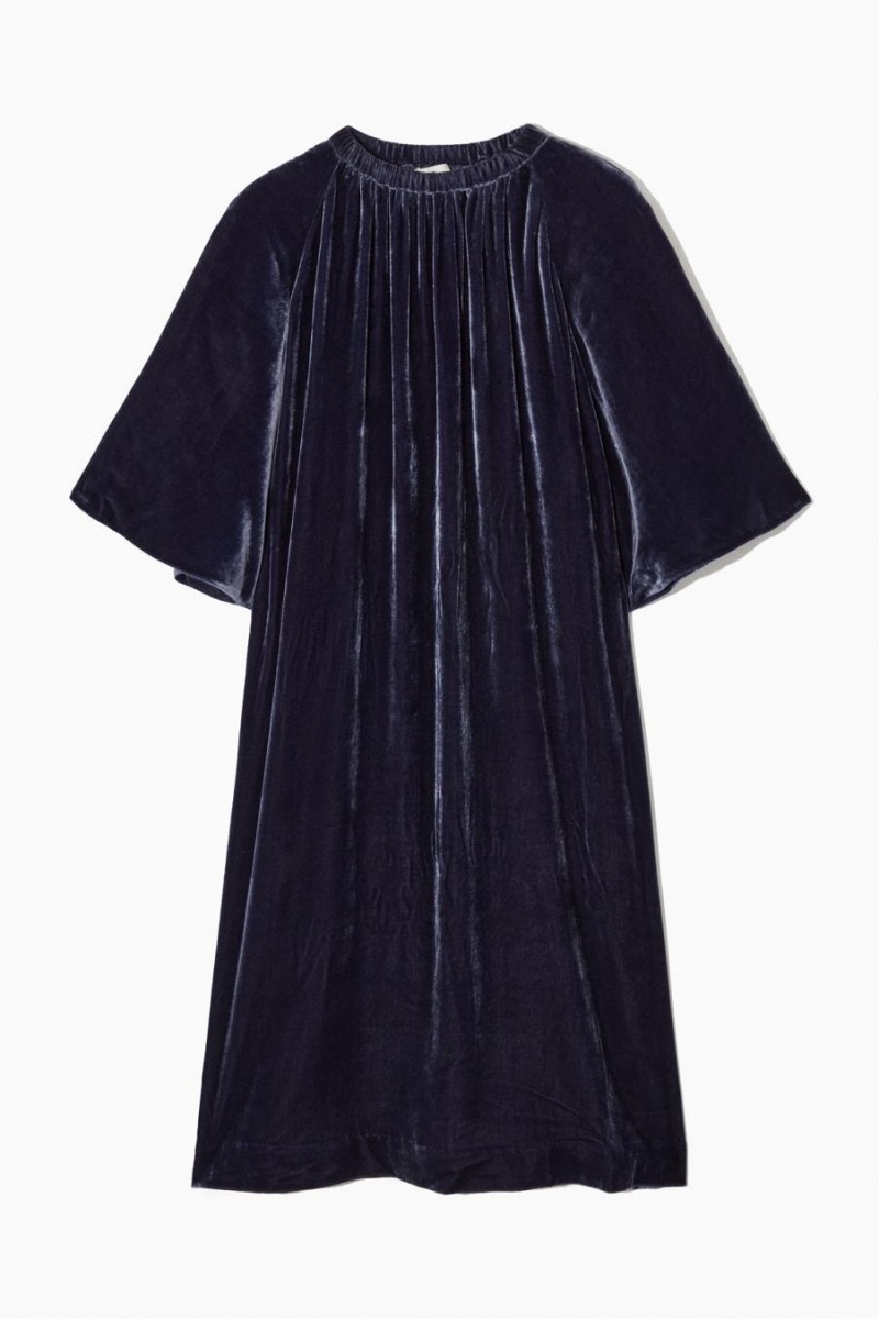 Rochie Dama COS Gathered Silk-blend Velvet Midi Bleumarin | GHTMV-2954