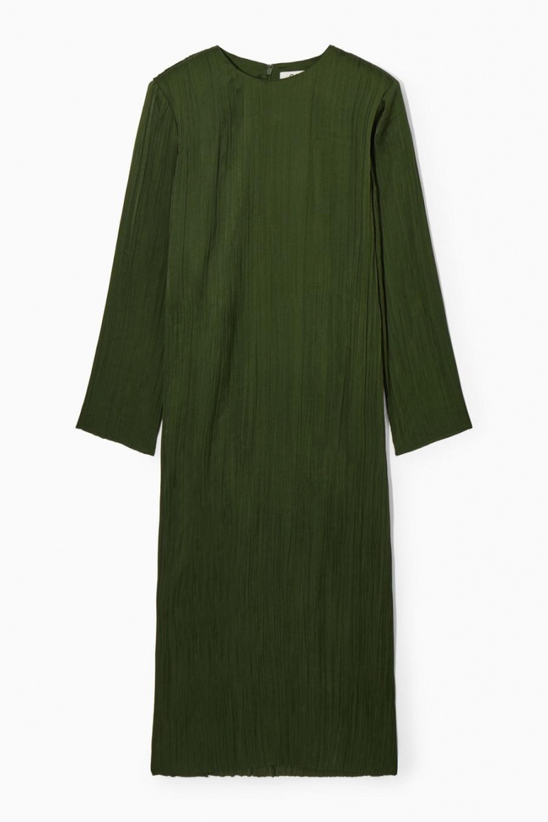 Rochie Dama COS Long-sleeved Plissé Midi Verzi Inchis | YTQRG-8274