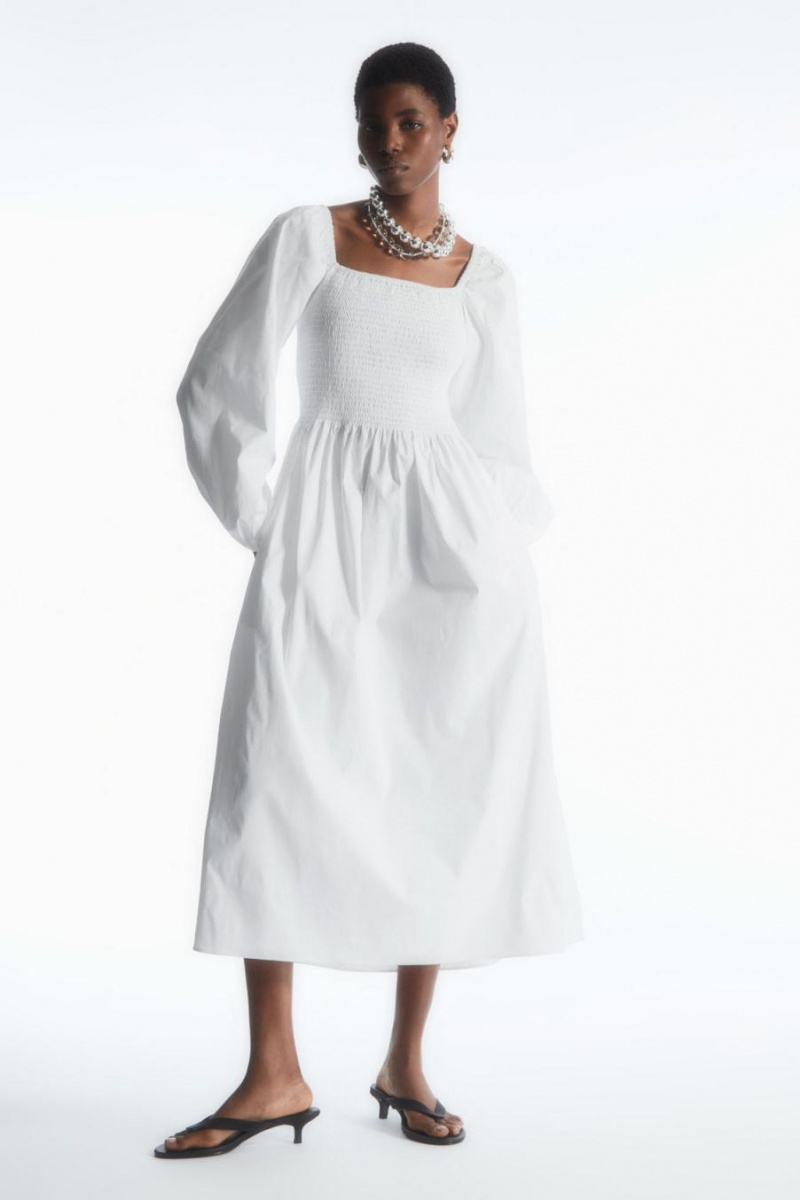 Rochie Dama COS Off-the-shoulder Smocked Midi Albi | YHTND-7509