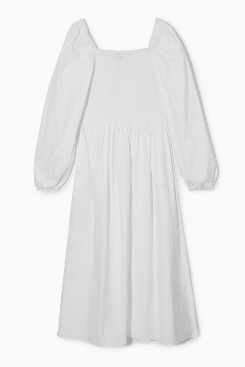 Rochie Dama COS Off-the-shoulder Smocked Midi Albi | YHTND-7509