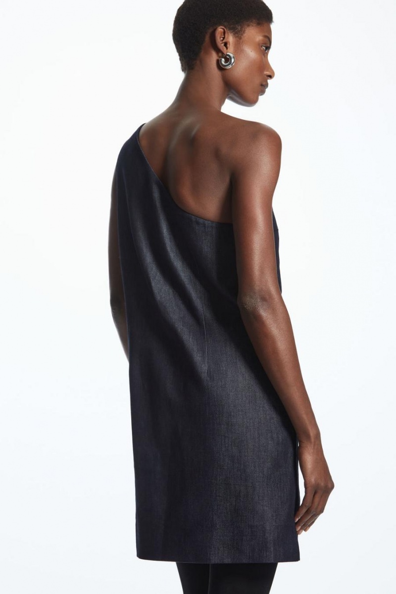 Rochie Dama COS One-shoulder Denim Mini Indigo | FAPJN-6153