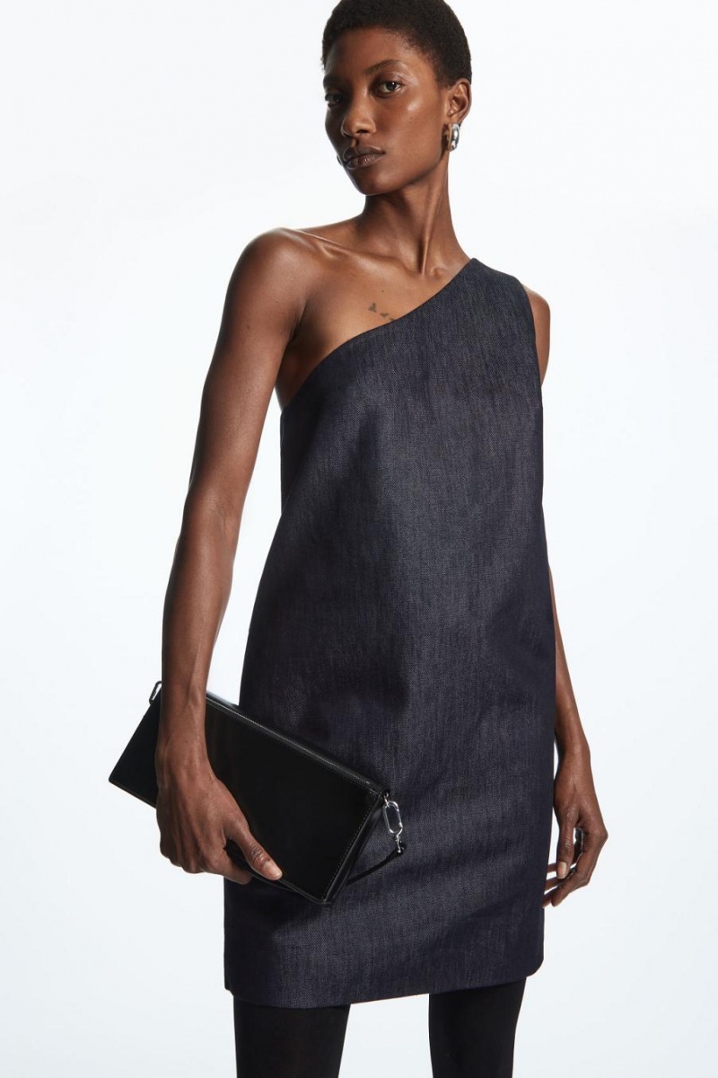 Rochie Dama COS One-shoulder Denim Mini Indigo | FAPJN-6153