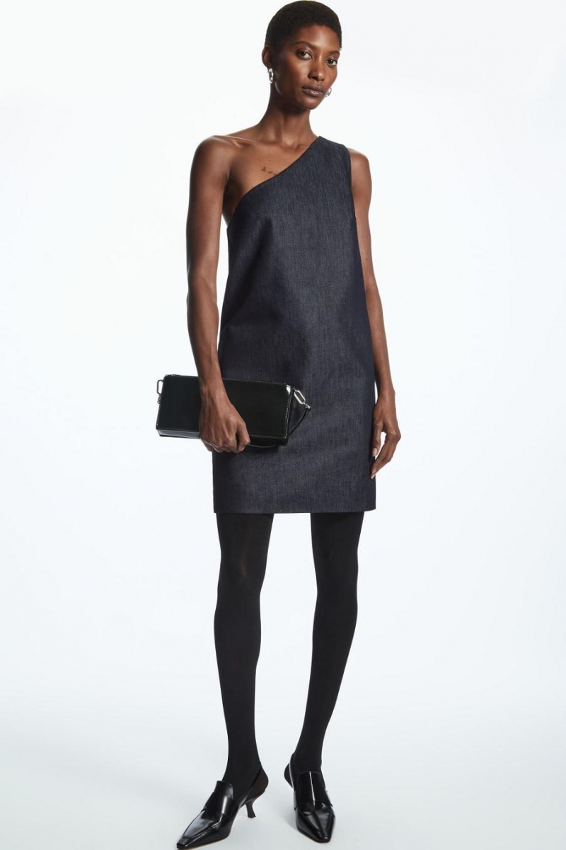 Rochie Dama COS One-shoulder Denim Mini Indigo | FAPJN-6153