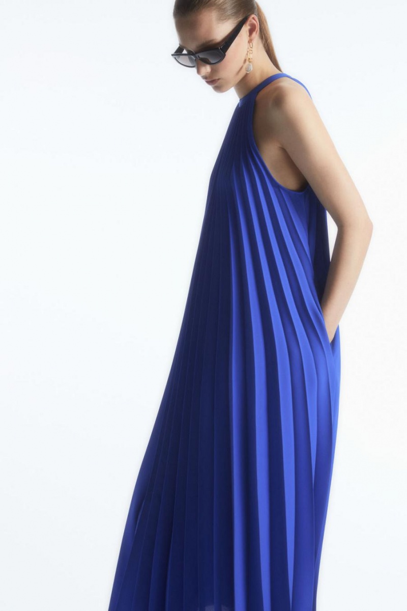 Rochie Dama COS Plisat Halterneck Midi Albastri | FDJRY-3971