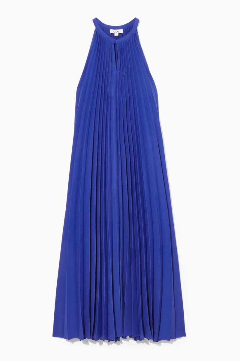 Rochie Dama COS Plisat Halterneck Midi Albastri | FDJRY-3971