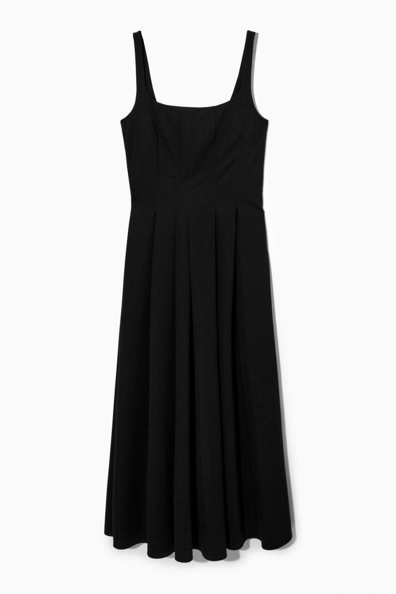 Rochie Dama COS Plisat Jersey Midi Negrii | TIYZW-4815