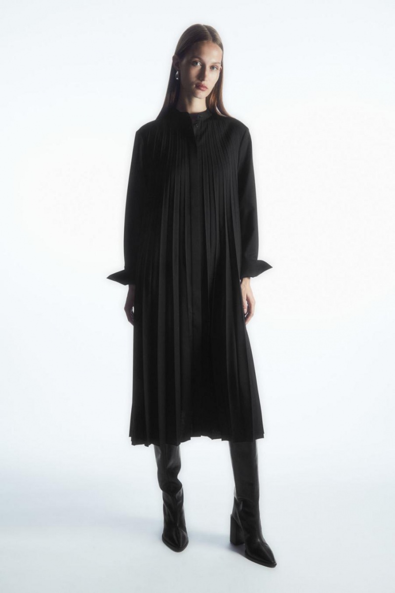 Rochie Dama COS Plisat Lână-blend Shirt Negrii | QEKFC-2814