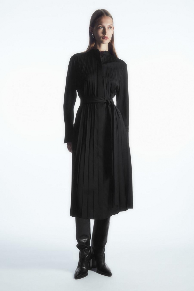 Rochie Dama COS Plisat Lână-blend Shirt Negrii | QEKFC-2814