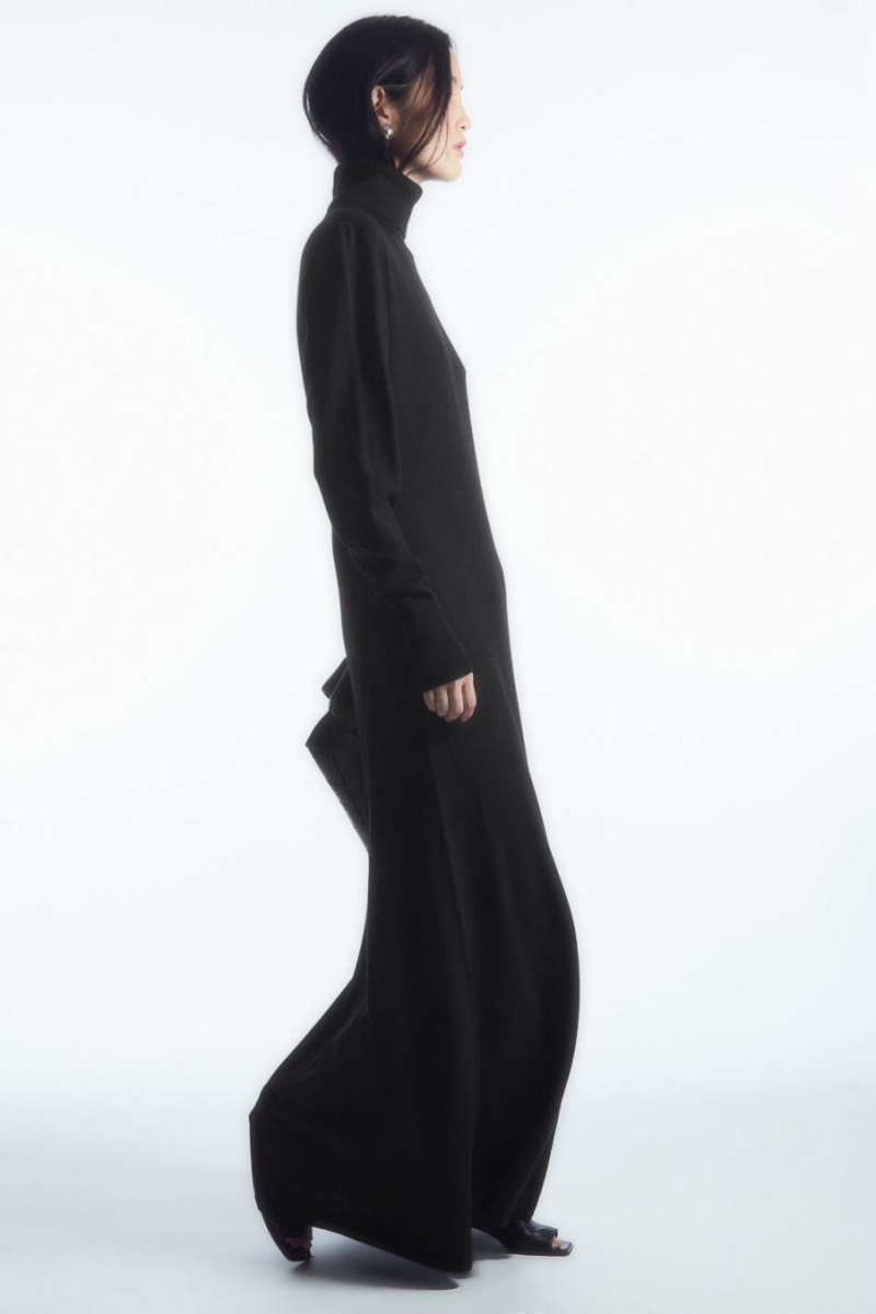 Rochie Dama COS Power-shoulder Merino Lână Maxi Negrii | OSRLT-1953