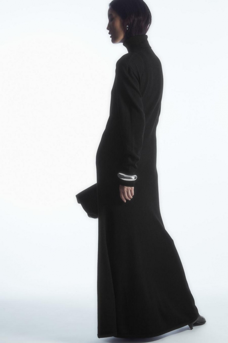 Rochie Dama COS Power-shoulder Merino Lână Maxi Negrii | OSRLT-1953