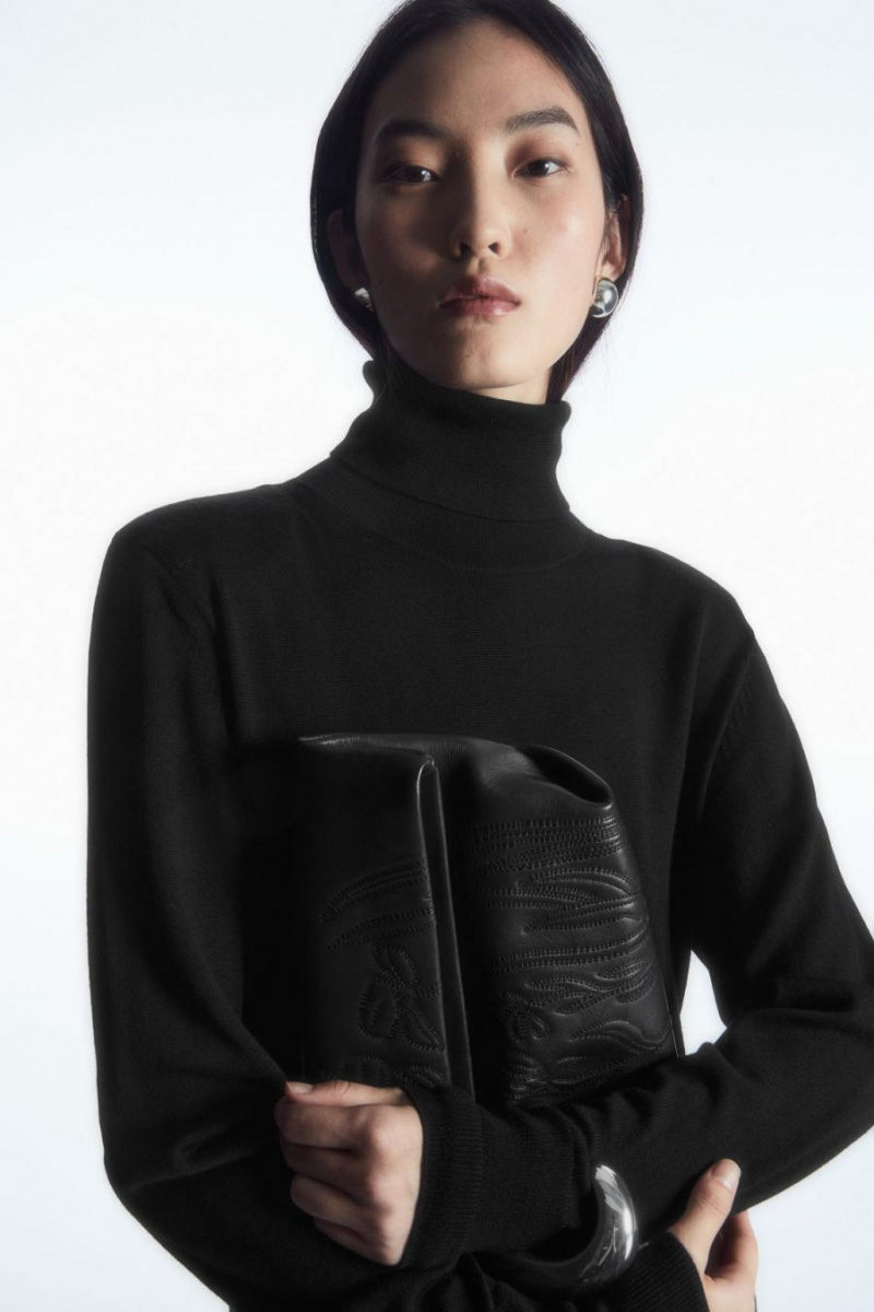 Rochie Dama COS Power-shoulder Merino Lână Maxi Negrii | OSRLT-1953